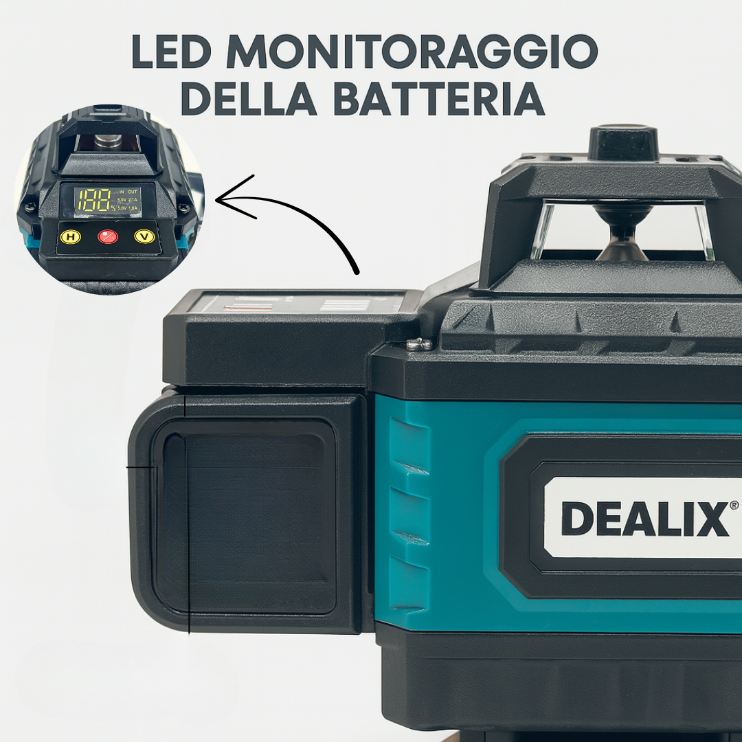 Livella Laser 16 Linee 4D 360° Dealix – Verde Autolivellante con Treppiede e Telecomando | Batteria Ricaricabile | Alta Precisione per Interni ed Esterni