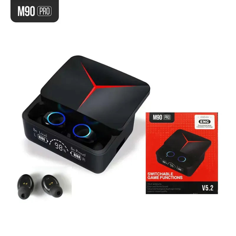 Auricolari Bluetooth M90 Pro V5.3 | Funzione Gaming, ENC, Display LED, Bassi Potenti, Zero Delay