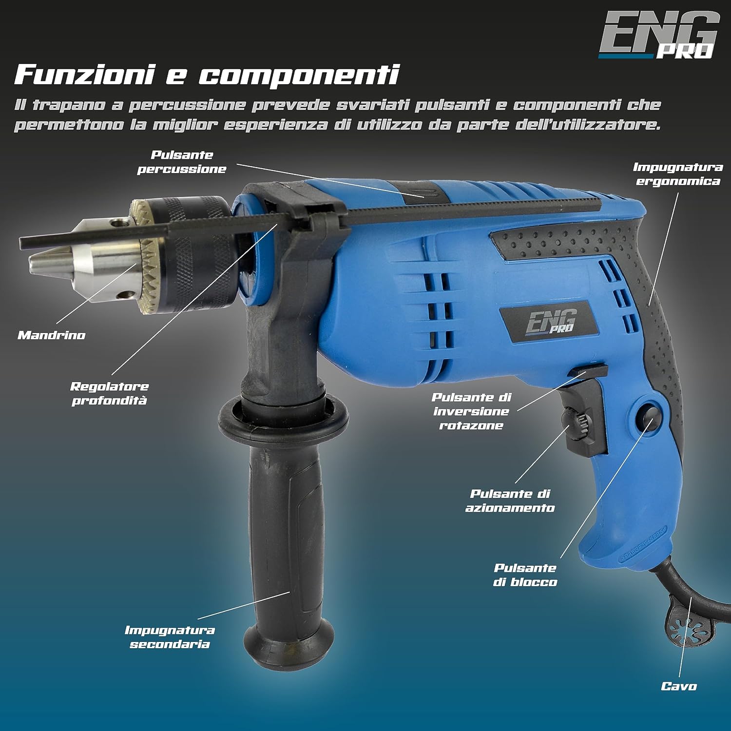 TRAPANO A PERCUSSIONE VBN 800W PROFESSIONALE – REGOLAZIONE VELOCITÀ E IMPUGNATURA ERGONOMICA