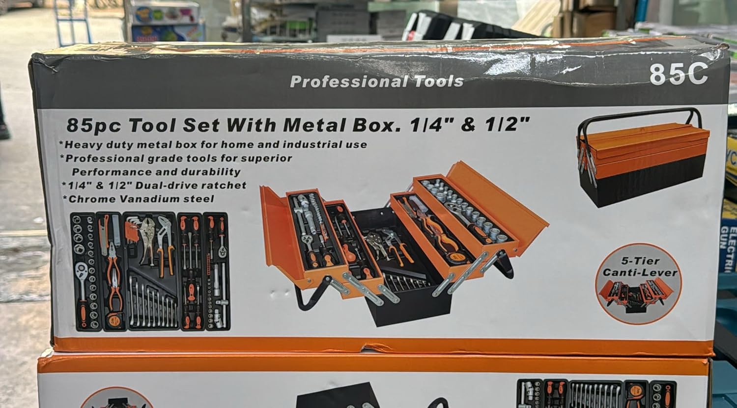 Cassetta Attrezzi Professionale 85 Pezzi | Valigetta in Metallo 5 Scomparti | Acciaio Cromo Vanadio