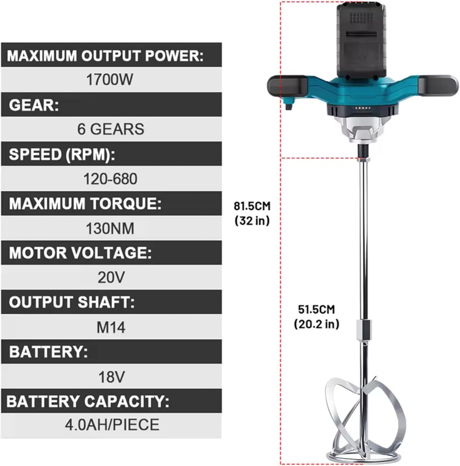 MISCELATORE ELETTRICO A BATTERIA 21V – 2 BATTERIE – MOTORE BRUSHLESS