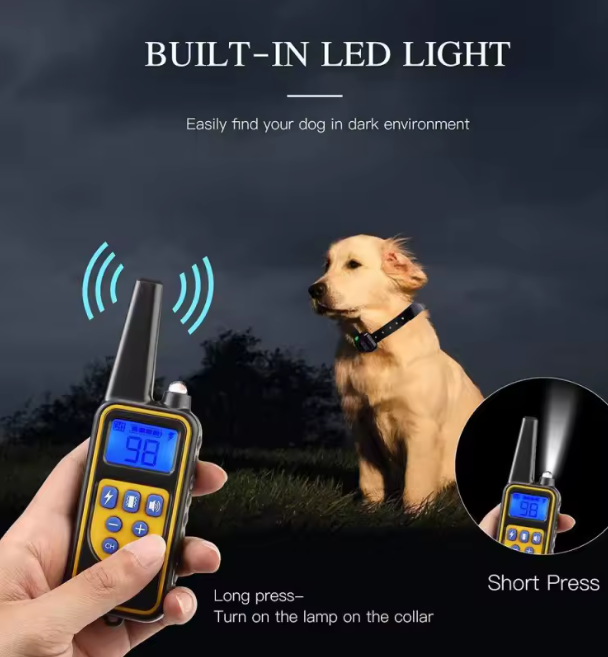 Collare Addestramento Cani Impermeabile IP67 | Ricaricabile con Telecomando LCD fino a 800 m | 3 Modalità: Suono, Vibrazione, Luce
