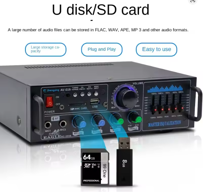 Amplificatore Hi-Fi Bluetooth D.WORLD DW-016BT | Potente Audio Stereo 300W | Karaoke, USB/SD, EQ Master